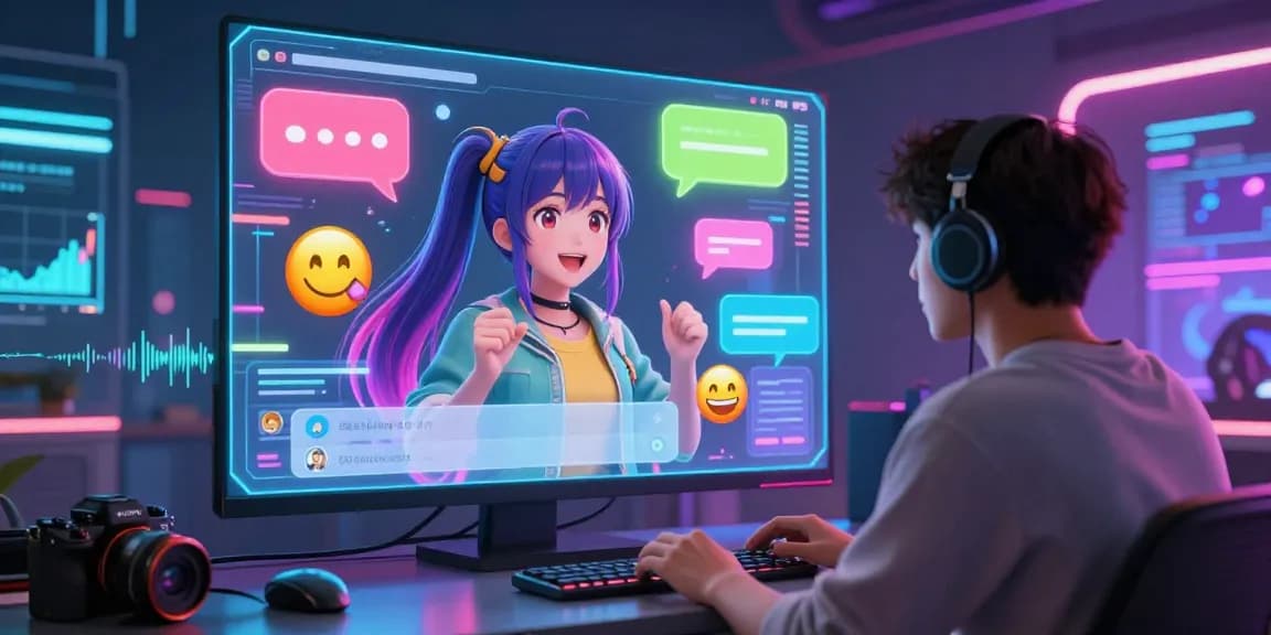 Engaging ai hentai chat interaction with vibrant anime-inspired chatbot in futuristic digital setting.