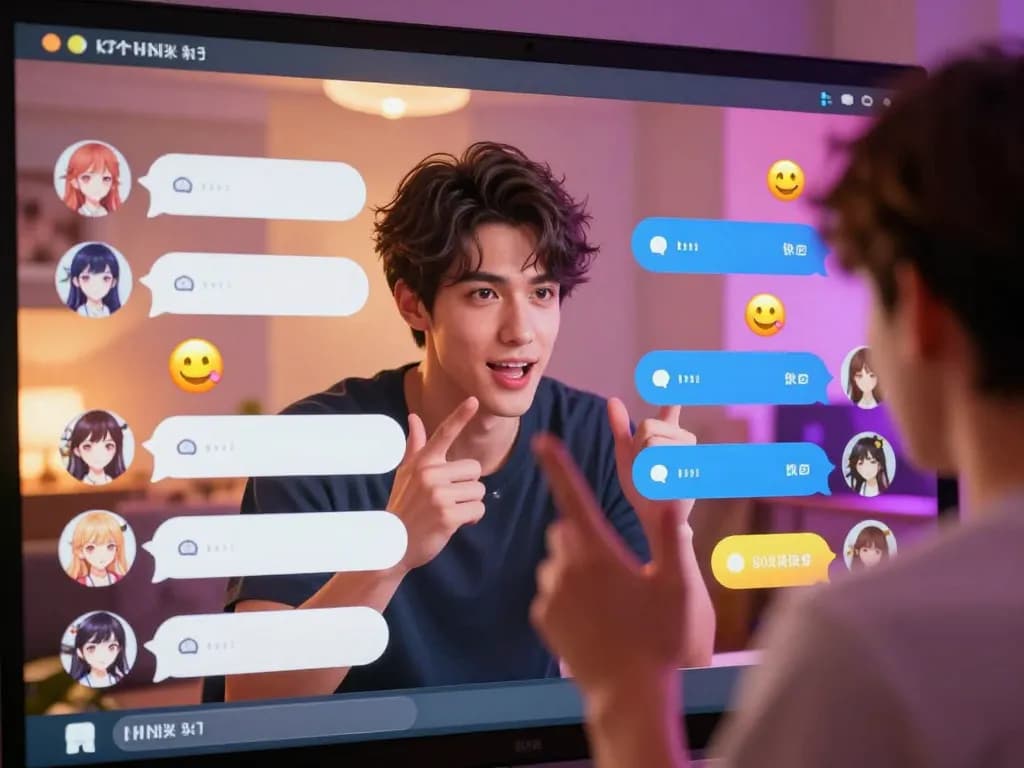 Interactive hentai ai chat with animated characters and vibrant dialog bubbles.