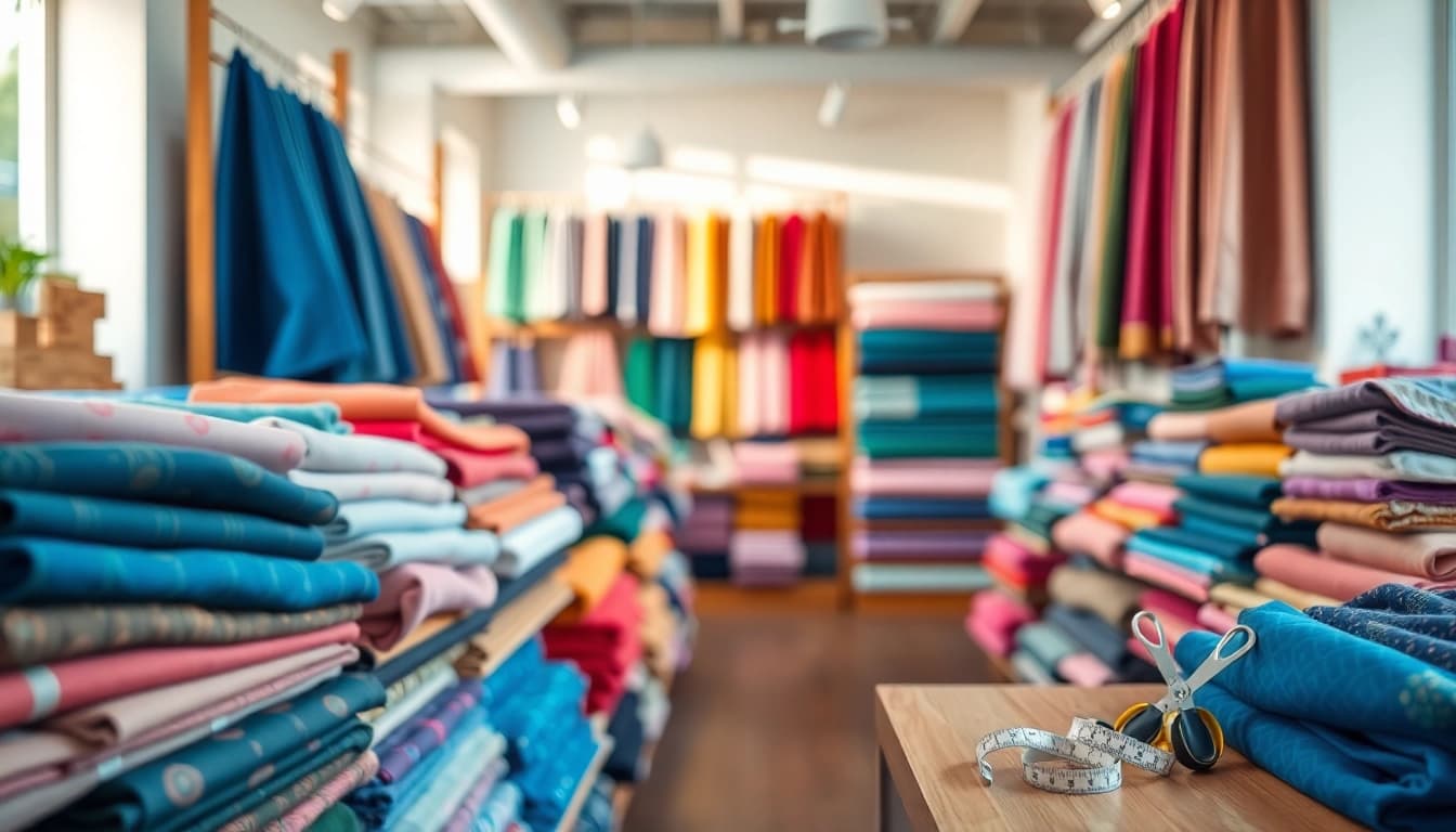 Koop stof per meter in een prachtige winkel vol kleurrijke en diverse stoffen.