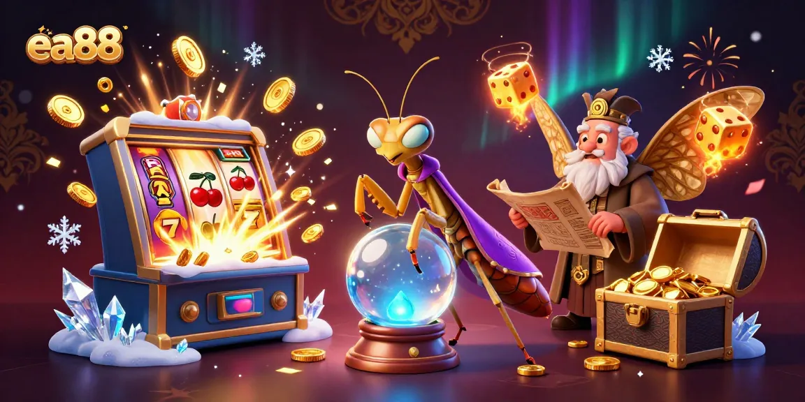 ea88 players enjoying a vibrant slot machine jackpot explosion surrounded by magical oracles