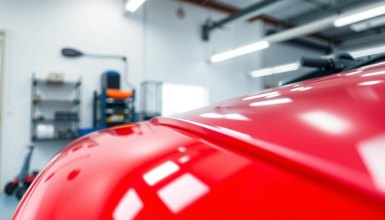 Application of paint protection film near me on a sleek sports car in a professional garage.