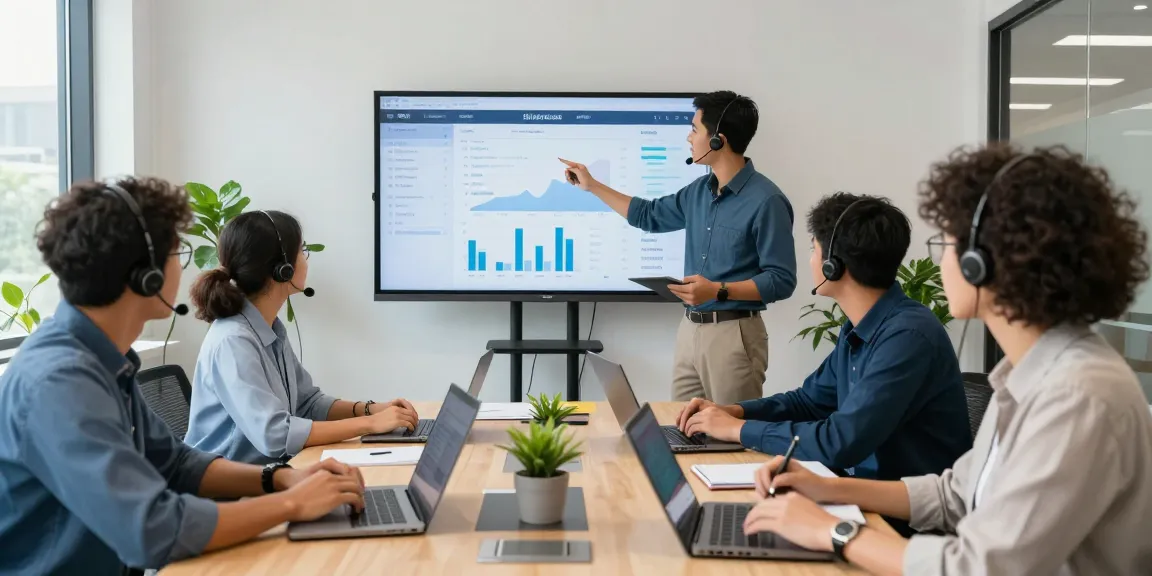IT support business team collaborating in a modern office, showcasing teamwork and advanced technology.