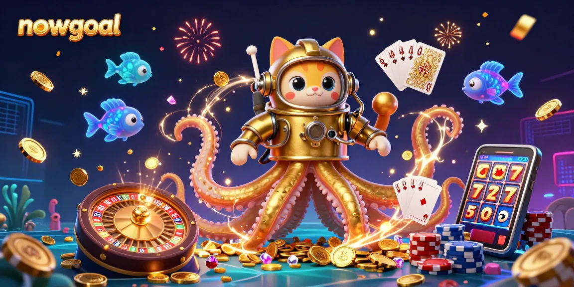 Experience live scores with nowgoal while a kraken and diving cat bring excitement and treasure.