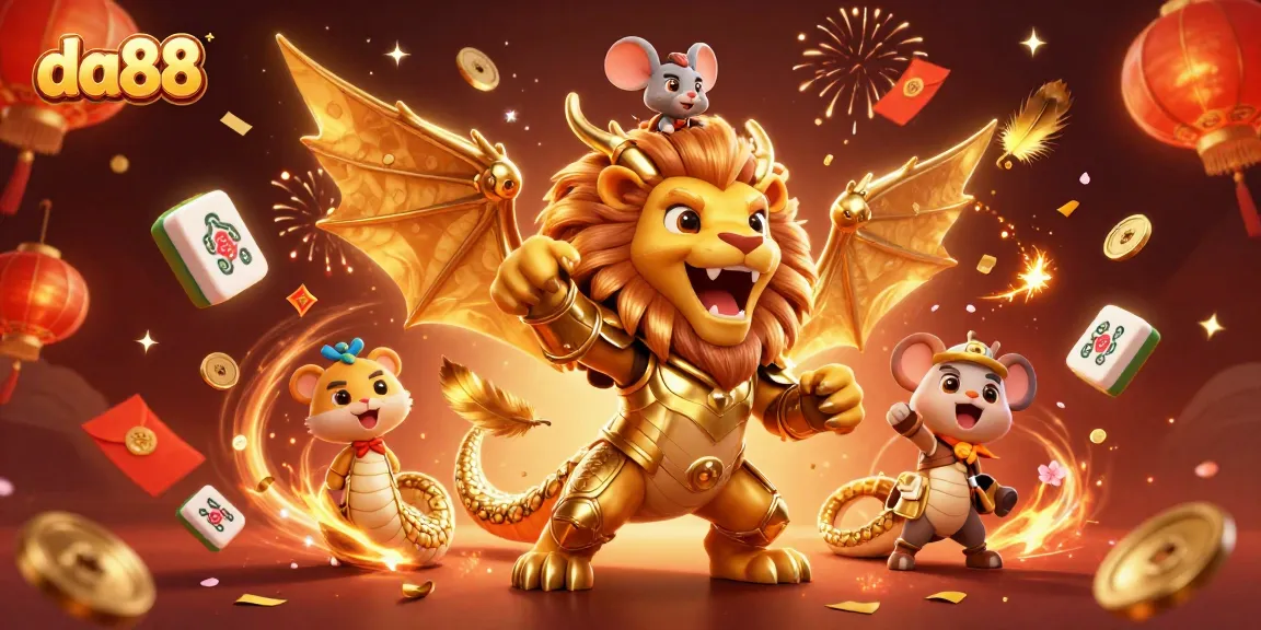 Engage with exciting da88 casino gaming featuring a roaring chimera with festive elements.