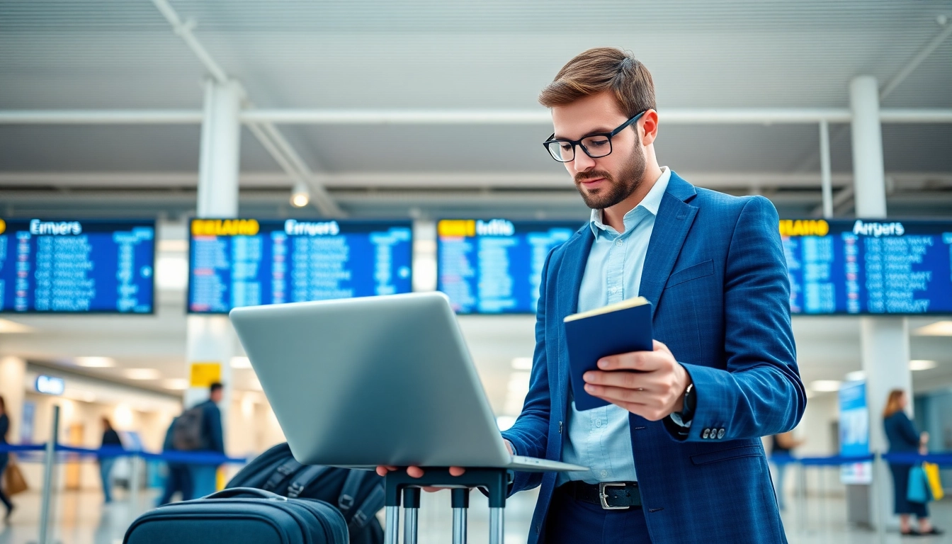 Submit your eta application uk with a professional traveler at a modern airport.