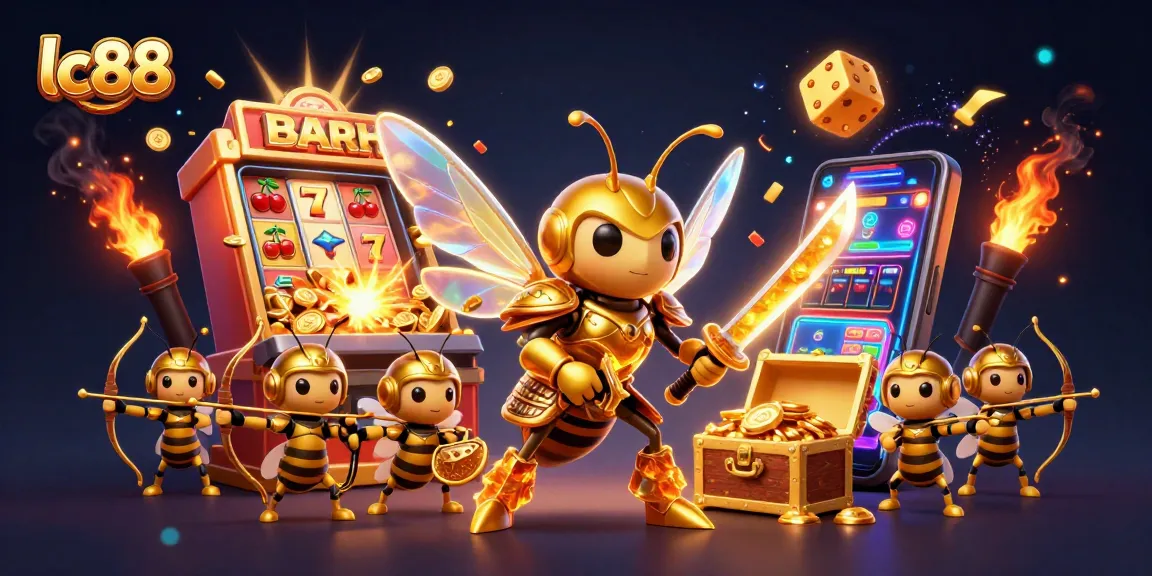 Experience premium gaming at lc88 with a dynamic 3D illustration of jackpots and exciting casino elements.