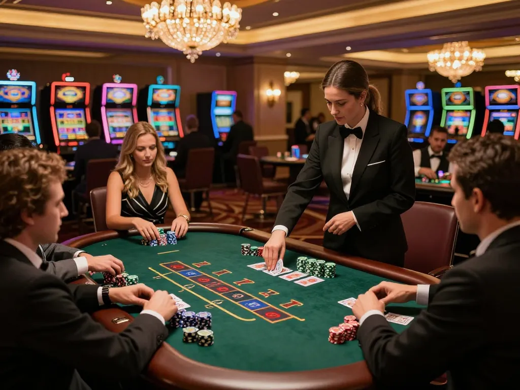 MAY88 players engaging in intense blackjack gameplay at an upscale casino table