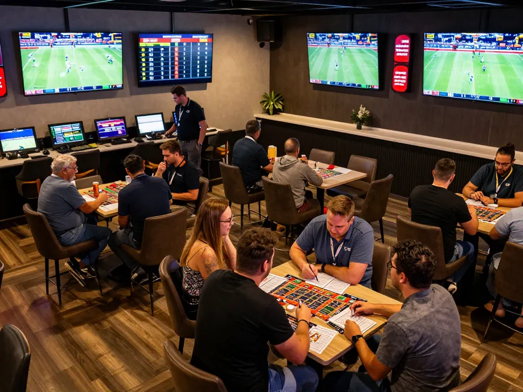Spectators engaged in sports betting excitement with soi keo nha cai odds updates displayed on screens
