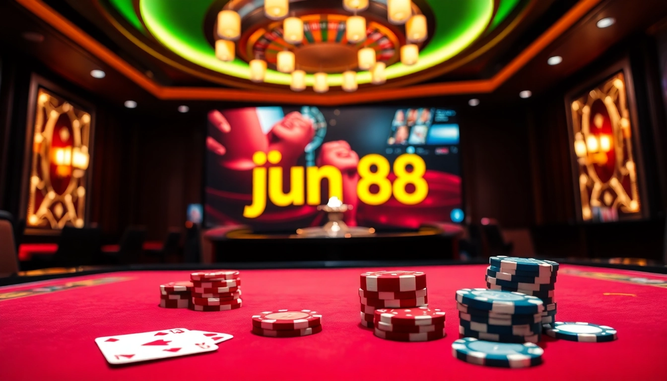 Experience thrilling gameplay at jun 88 with vibrant casino tables and engaging gambling visuals.