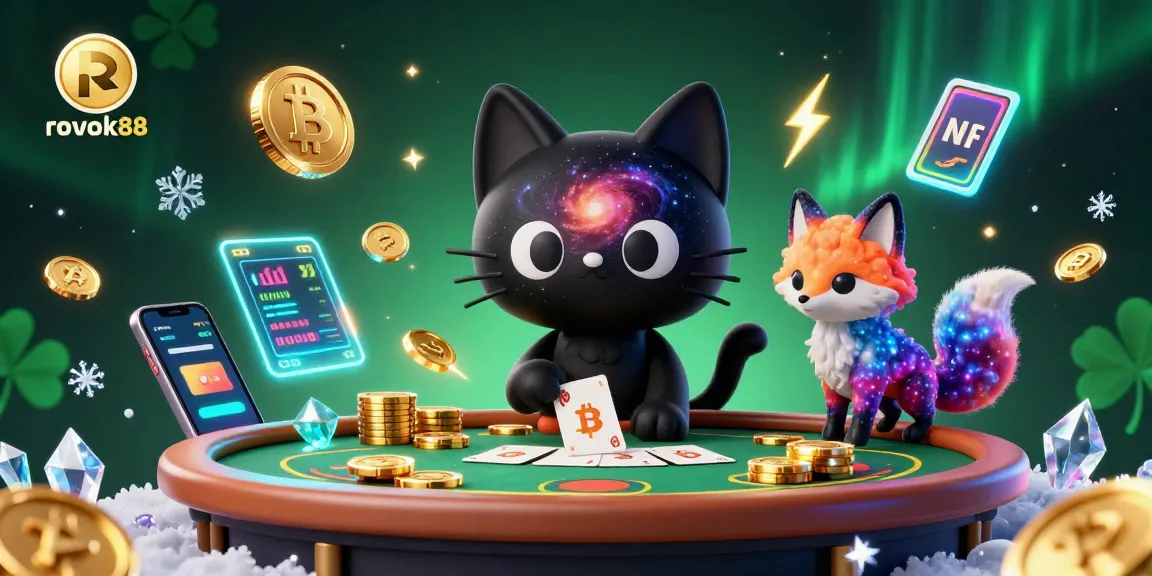 Experience the cosmic fun of rokok88, where a black hole cat spins golden chips at a galactic casino.