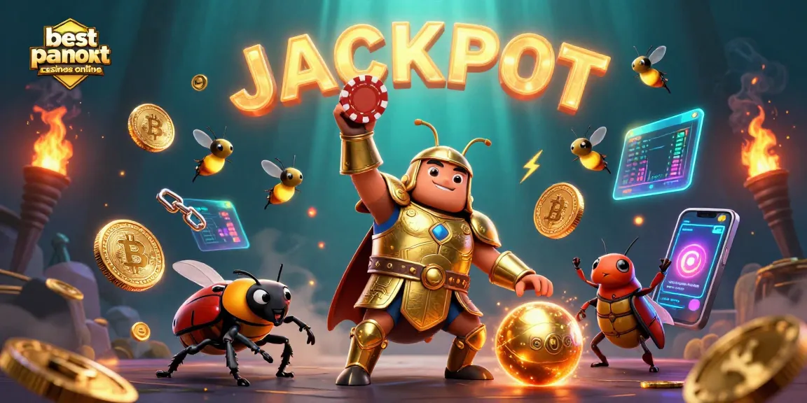 Engage with the best payout casinos online featuring heroic beetles celebrating slots and crypto winnings.