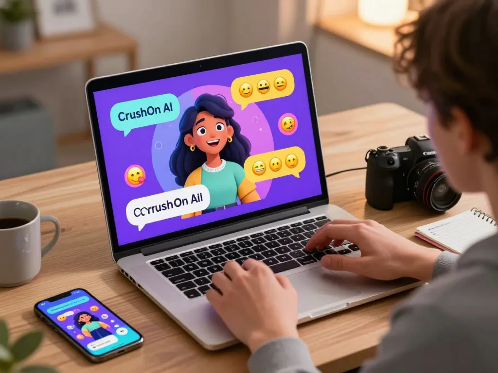 User engaging in a lively AI chat with CrushOn, showcasing playful interactions and vibrant character features.