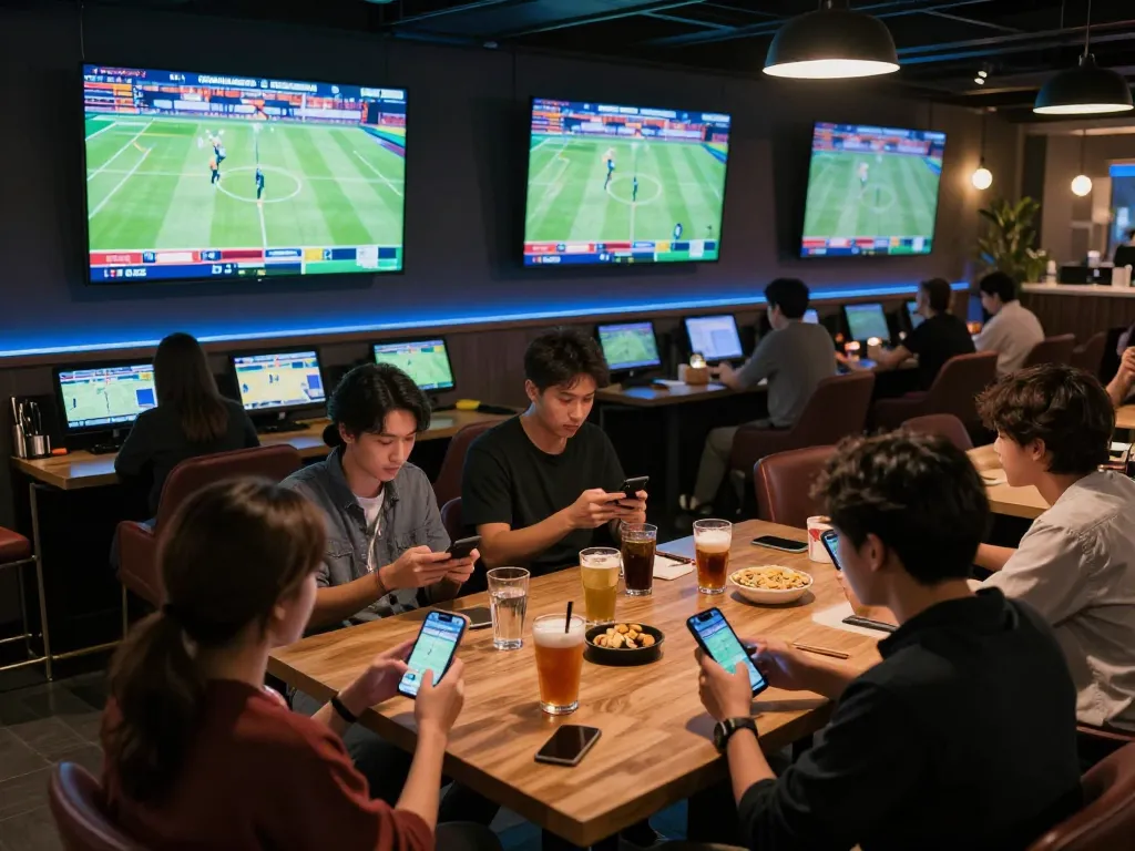 Excited group placing bets on LC88 sports betting platform during live match