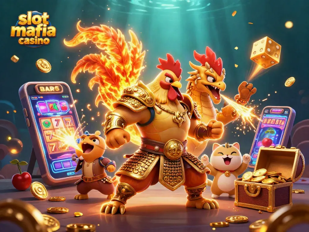 Experience thrilling action at slot mafia casino surrounded by dynamic game elements and festive visuals.