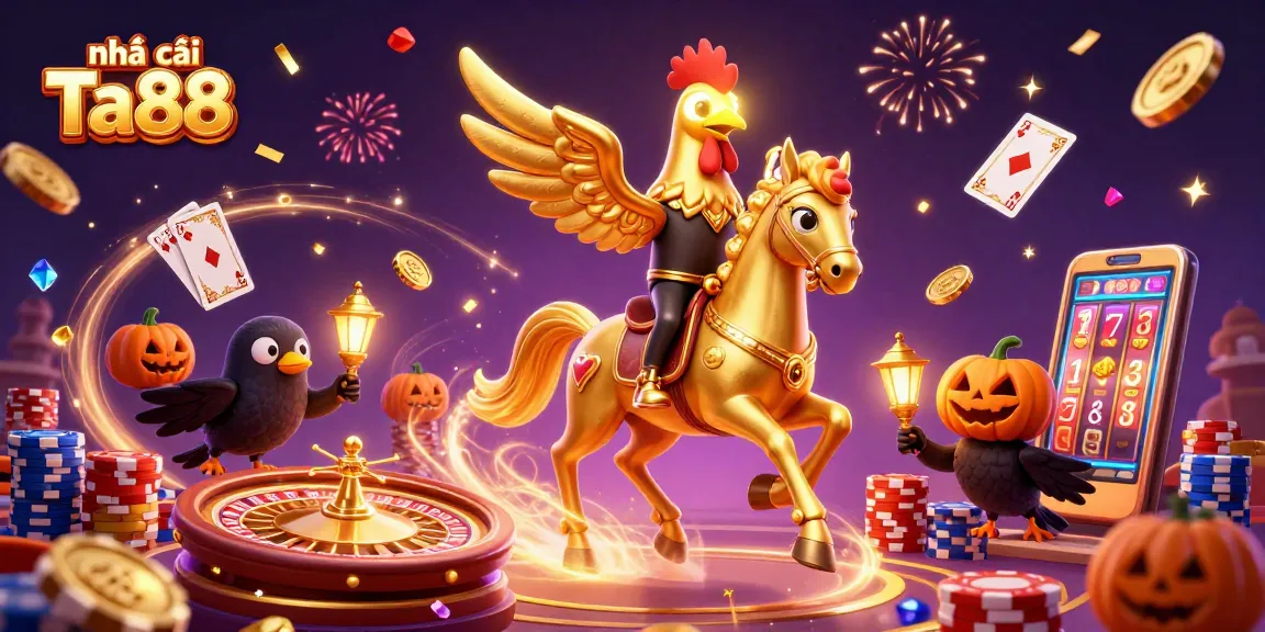Experience excitement at nhà cái Ta88 with a vibrant 3D casino scene featuring magical elements and games.