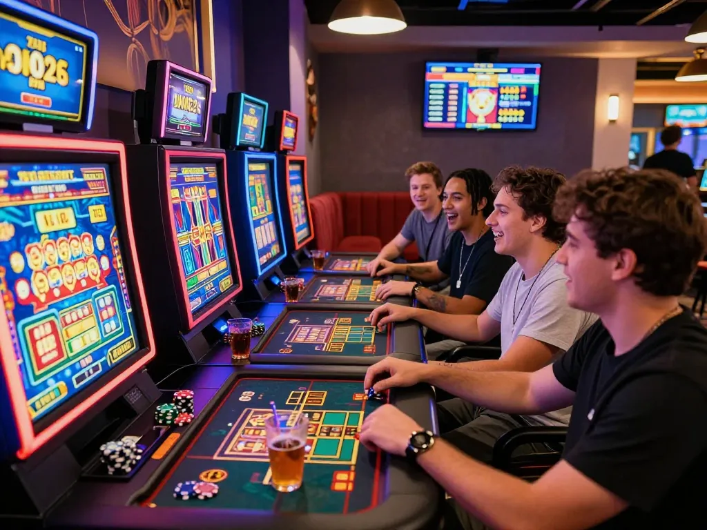 Group enjoying Nohu90 online casino games in vibrant gaming environment
