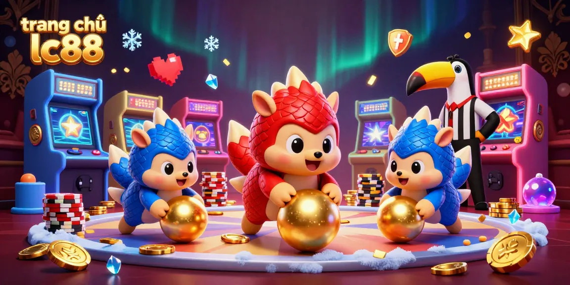 Engage with the dynamic gaming scene at trang chủ lc88, featuring a thrilling showdown between cartoon pangolins among vibrant casino elements.