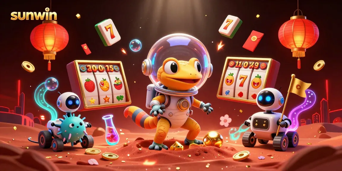 Experience sunwin in a vibrant Martian casino scene with engaging slot reel elements.