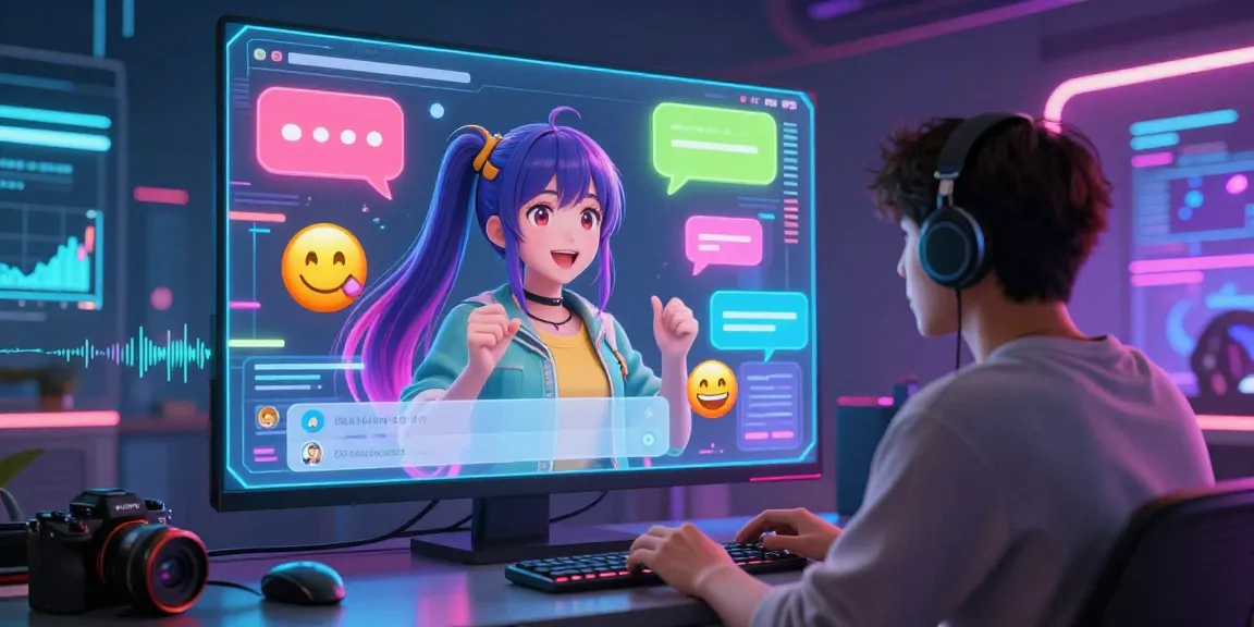 Engaging ai hentai chat interaction with vibrant anime-inspired chatbot in futuristic digital setting.