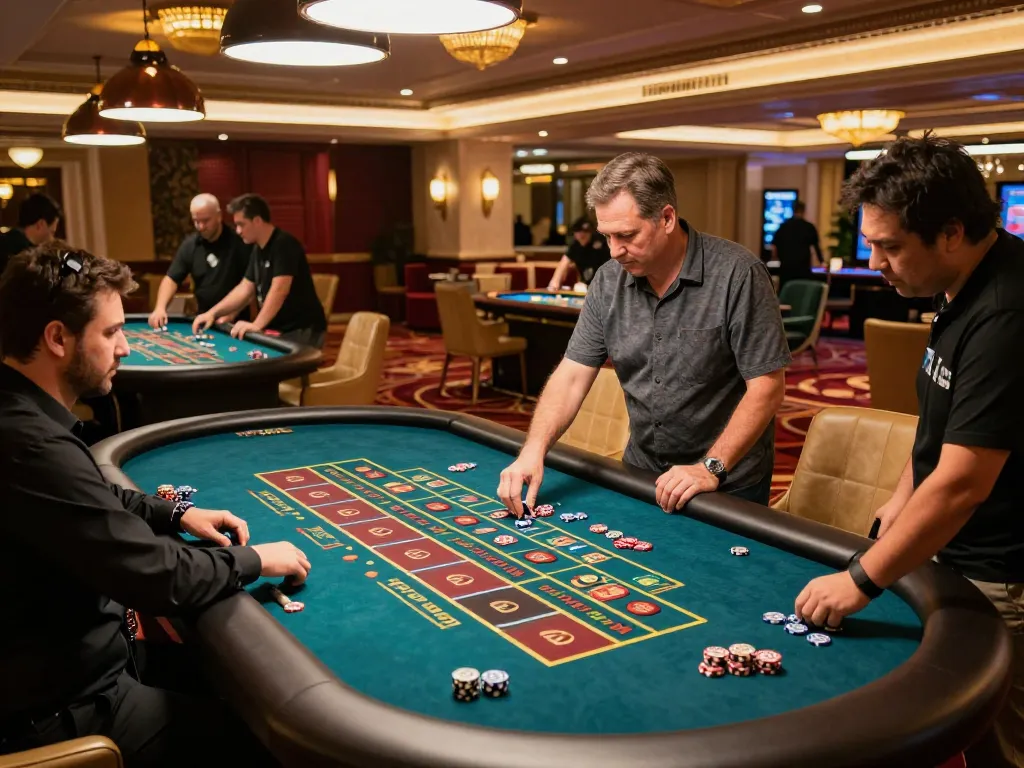 Engaged players at roulette tables enjoying live action at 88aa com casino experience.