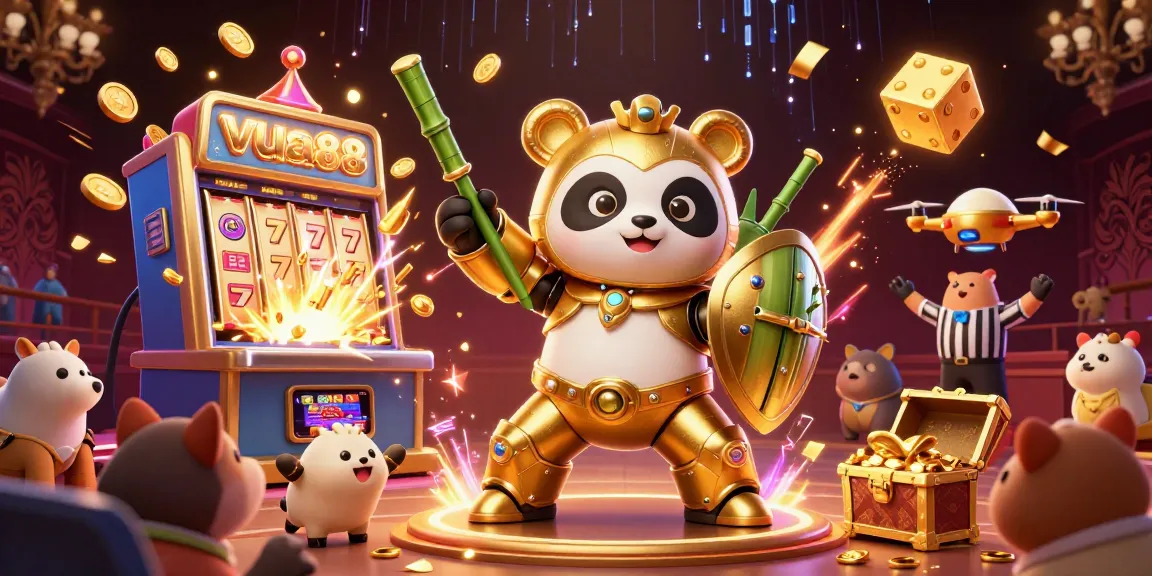 Experience the thrill of slots with vua88, a vibrant 3D illustration showcasing jackpot excitement.