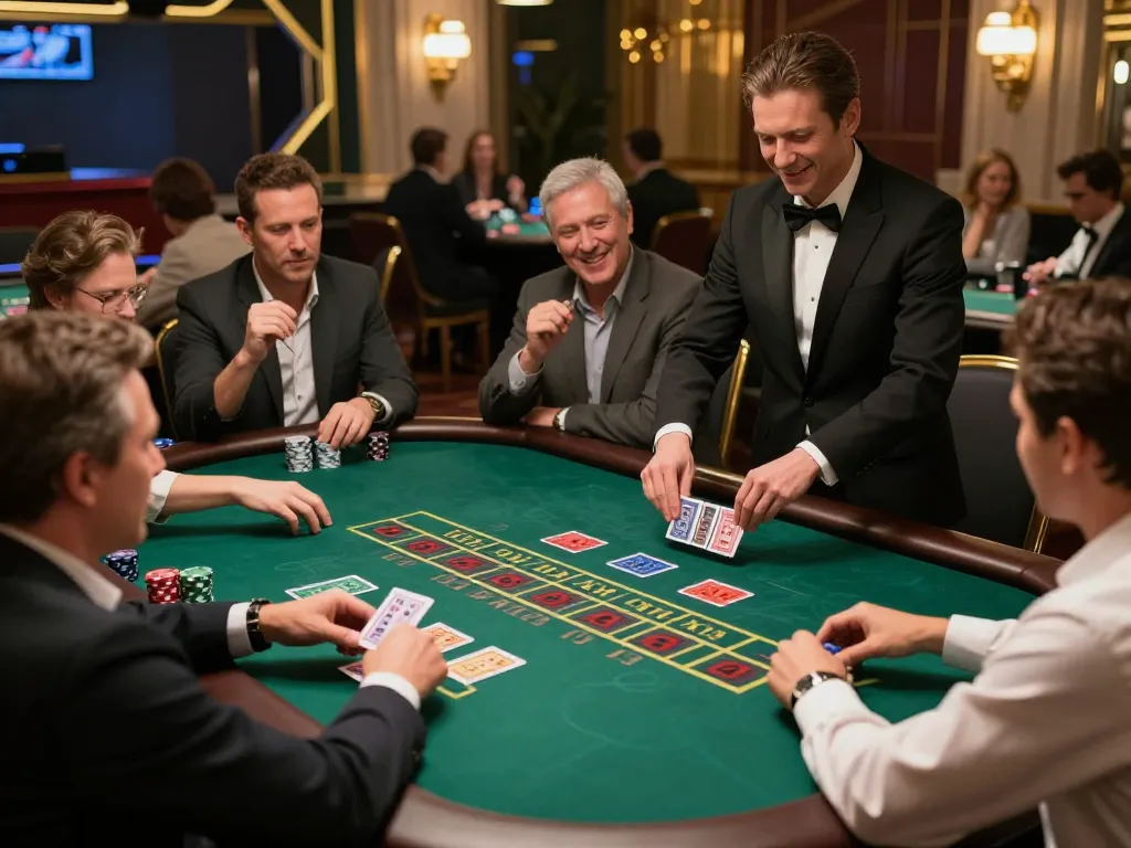 88vv players enjoying live blackjack with a professional dealer in a luxurious setting