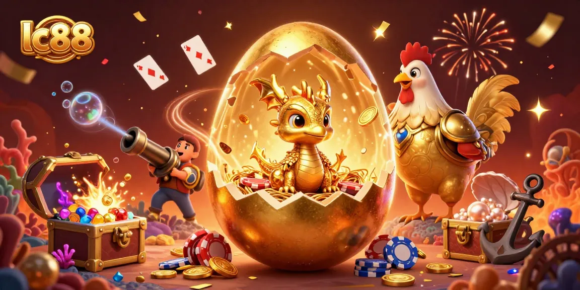 Engage with lc88's vibrant casino adventure featuring a golden dragon, poker chips, and treasure.
