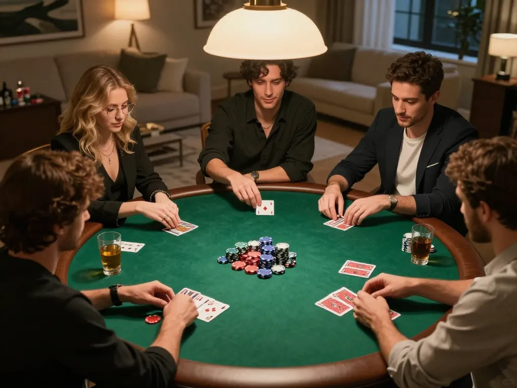 Engaged players experiencing the excitement of a poker game at trang chủ lc88's home setting