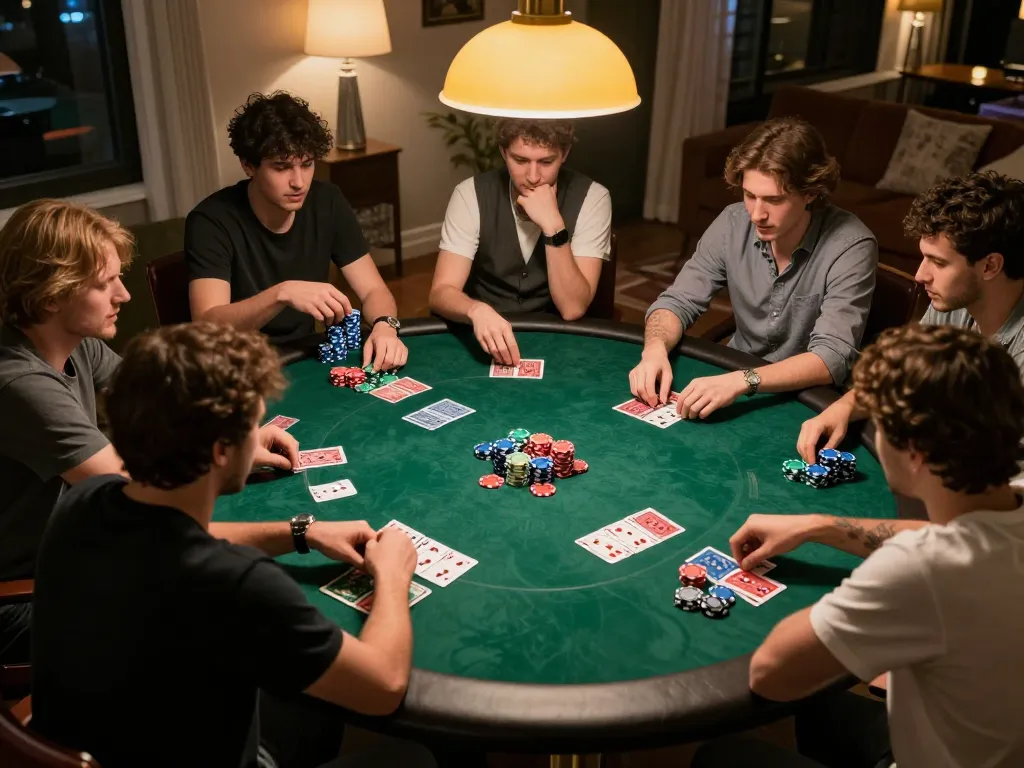 Playing poker at home with friends using app 98win for an engaging gaming experience