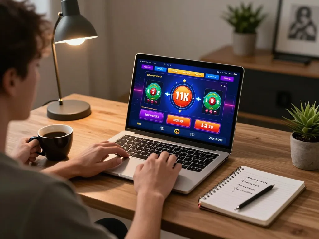 Engaging in online betting with nhà cái go8 on laptop, creating a responsible gaming atmosphere.