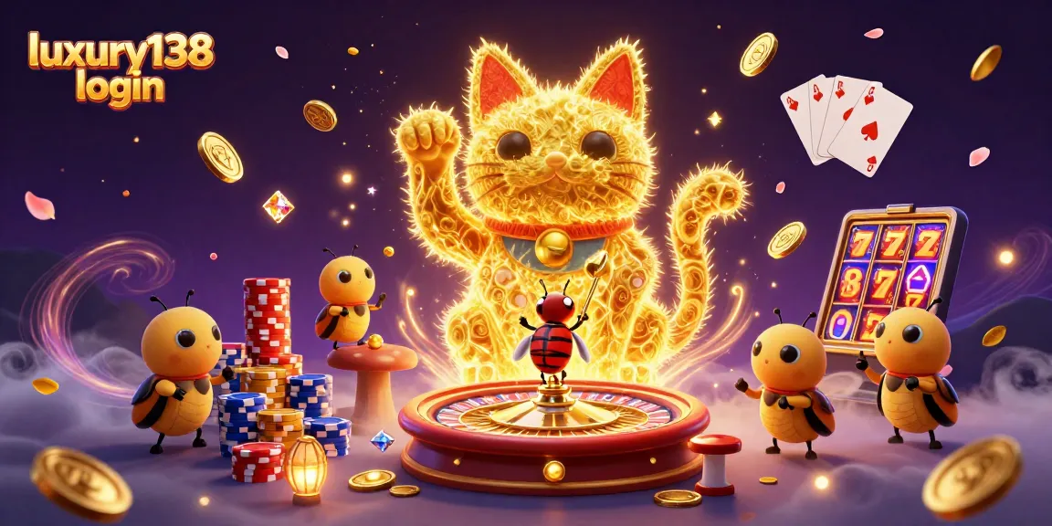 Experience the excitement of luxury138 login with vibrant casino symbols and golden game elements.
