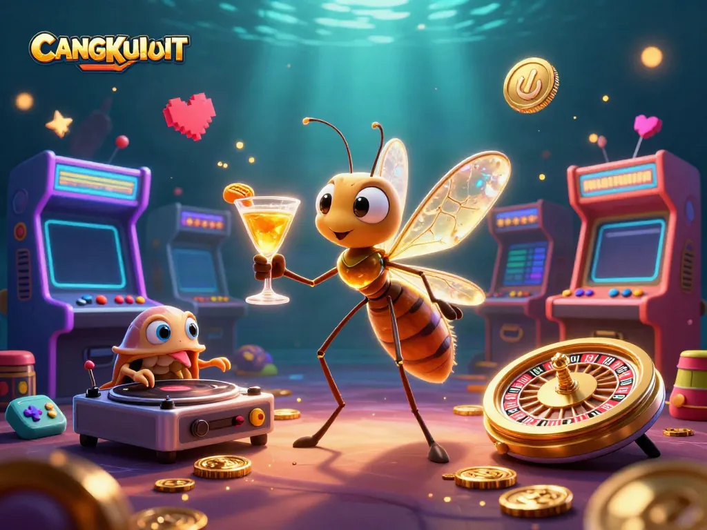 CANGKULDUIT captures the thrilling essence of casino life with game machines, lively characters, and vibrant colors