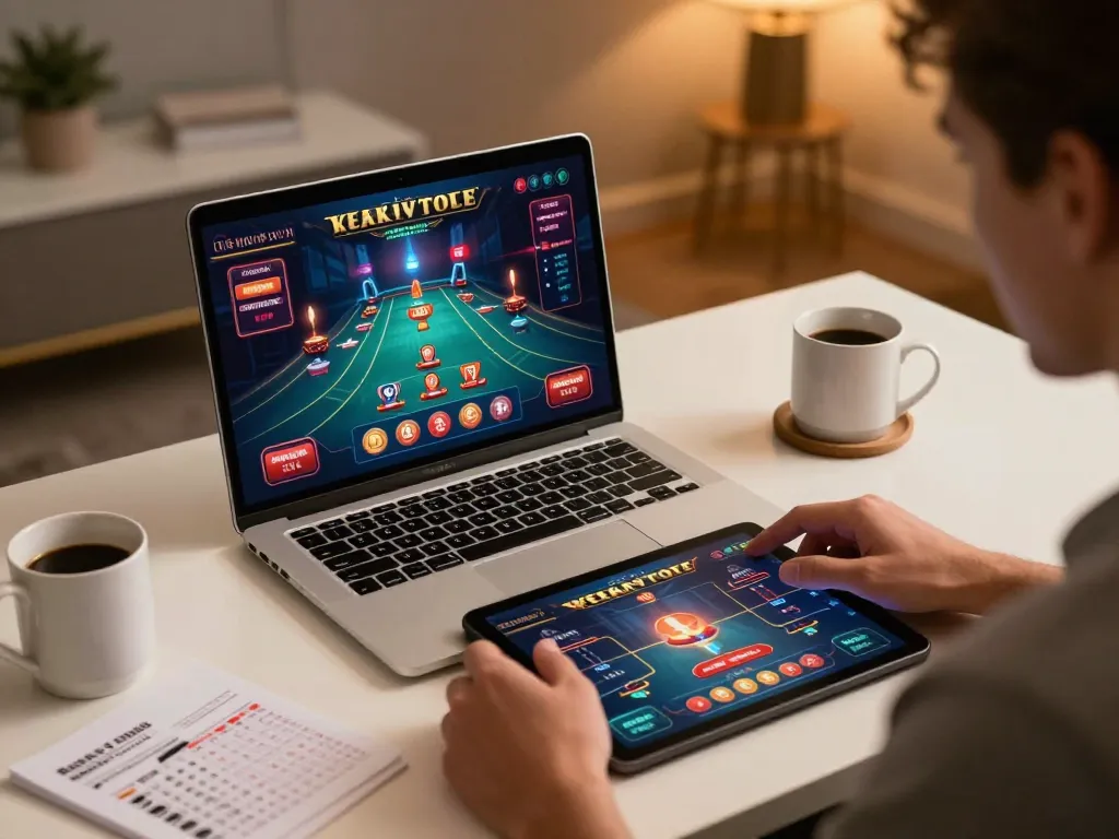 Player engages with live casino games on a laptop showcasing sunwingo interface in a sophisticated setup.