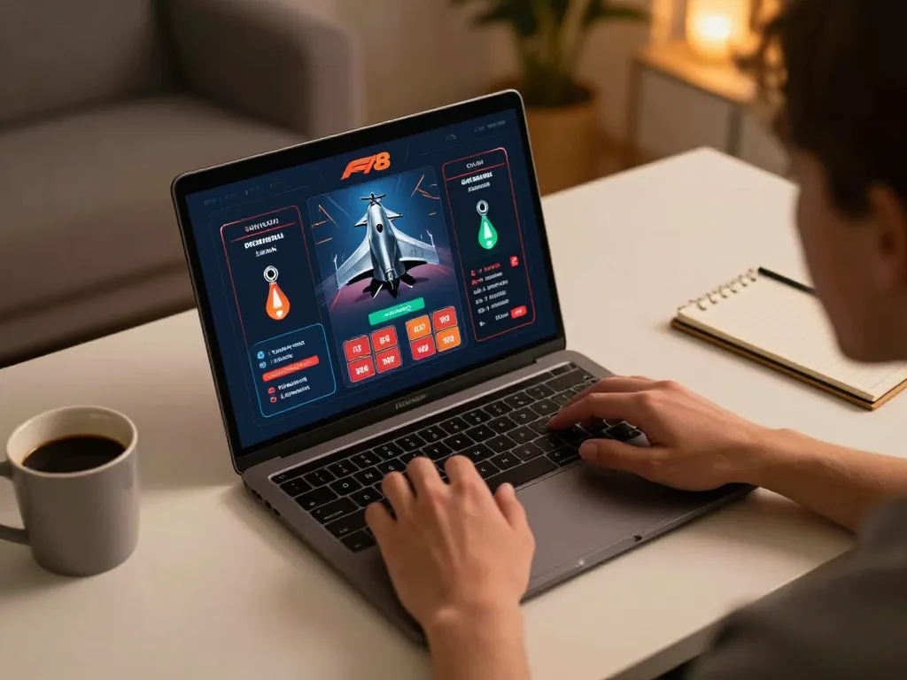 F168 online casino gameplay with user analyzing betting strategies at home desk
