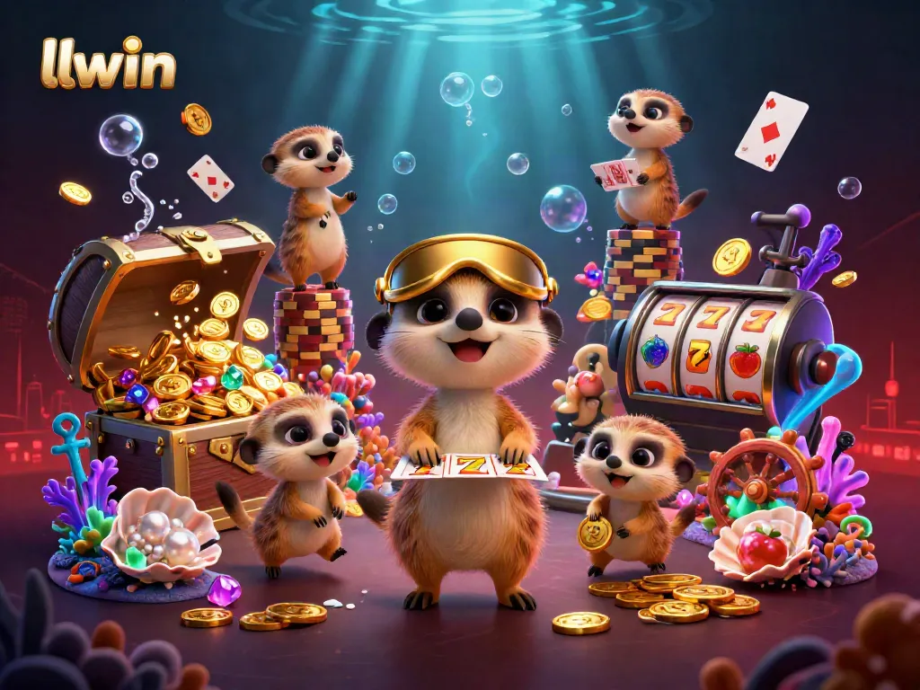 llwin-themed casino scene with meerkats managing games and treasure