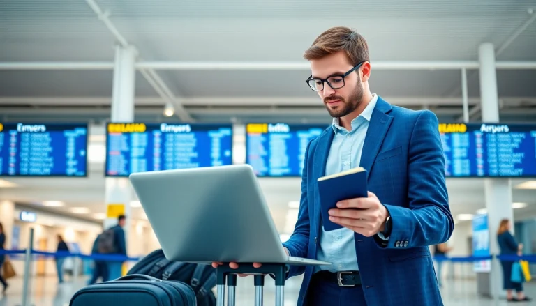 Submit your eta application uk with a professional traveler at a modern airport.