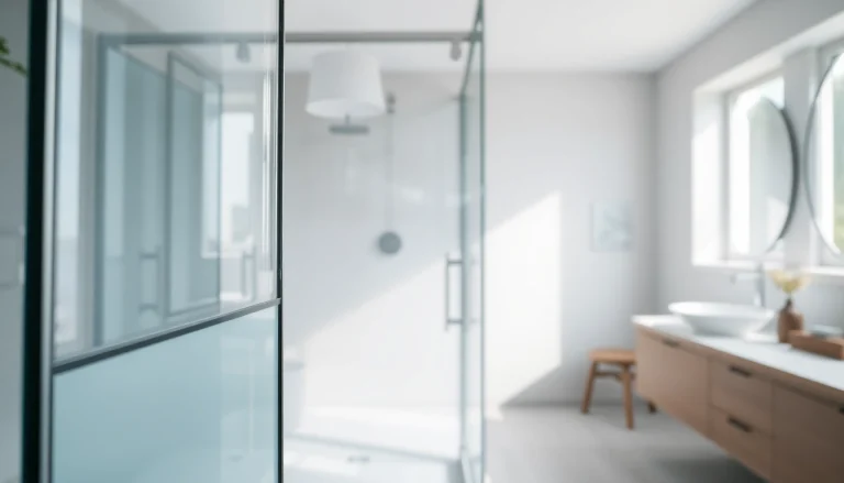 Showcasing a modern shower screen sliding door with elegant design and natural lighting.