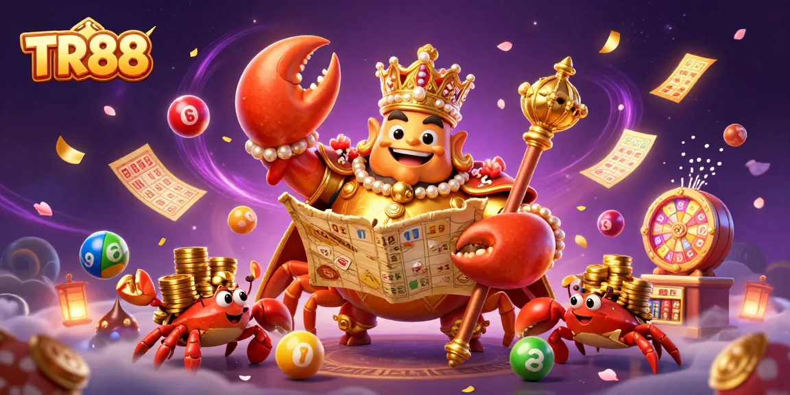 Experience exciting gameplay at TR88 with vibrant lottery elements and a golden crab emperor.